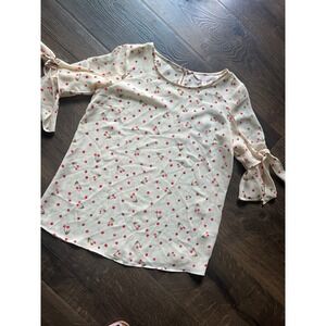 LC Lauren Conrad Cherry Print Blouse Tie Sleeve Lightweight Top‎ XS